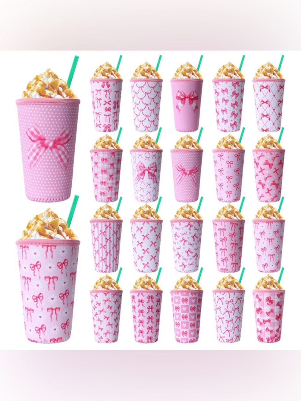 1pc Pink Bow Iced Coffee Sleeve | Reusable Cup Holder | Cute Aesthetic